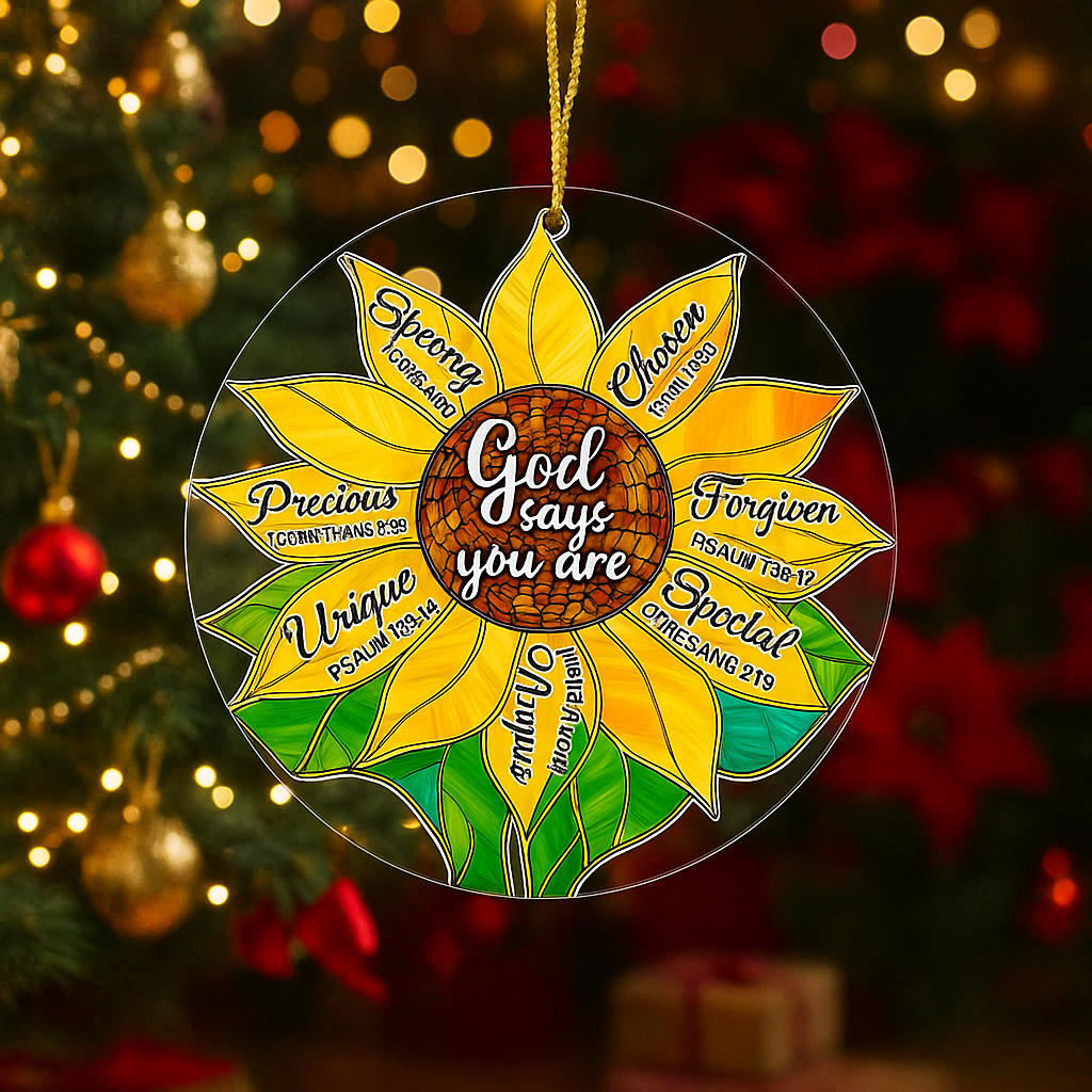 Sunflower Bible Verse Acrylic Christmas Ornament, Christmas Religious Decor, Faith Christian Ornaments, God Says You Are Unique Special Ornaments DCLAF12